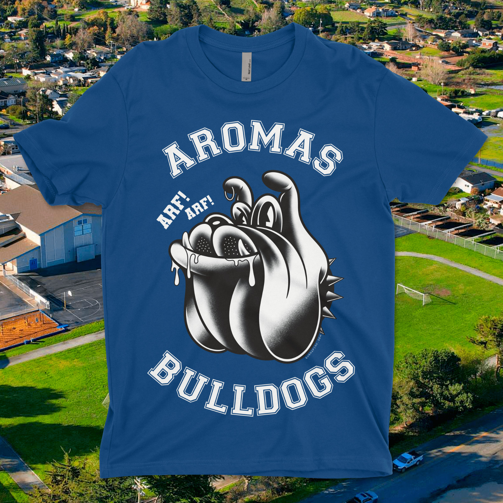 Aromas Bulldogs | Retro School Mascot Graphic T-Shirt by OH Snap! Ink