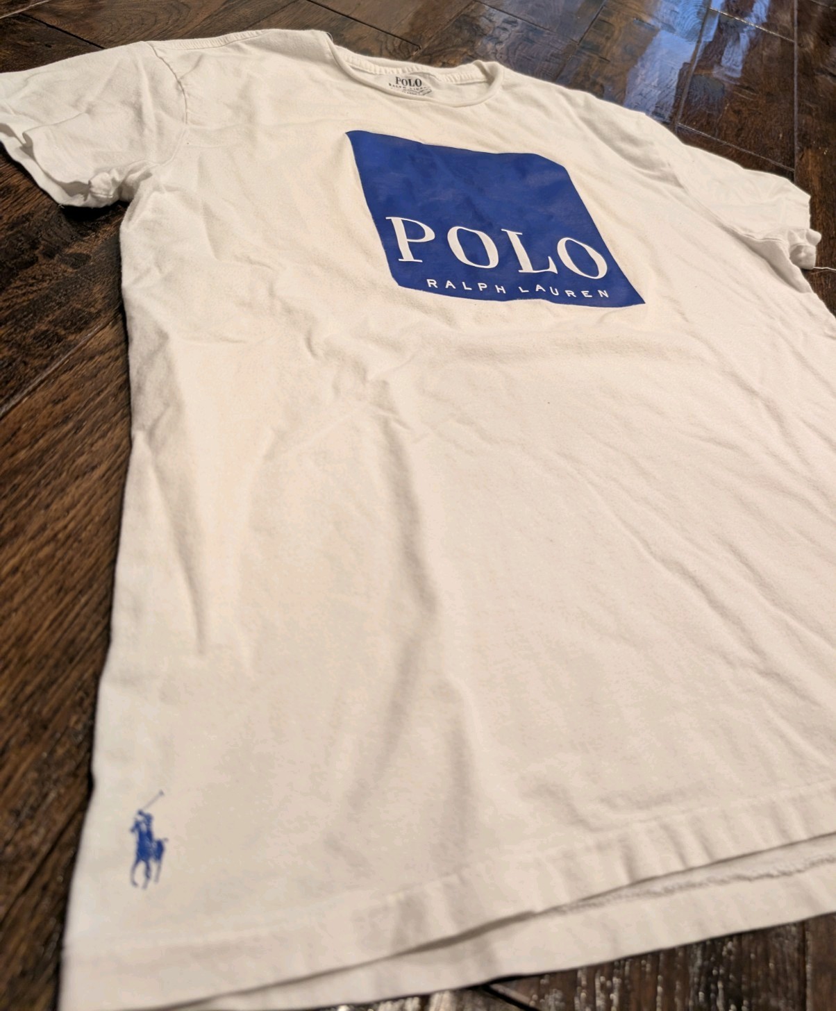 Polo Ralph Lauren Box Logo White T Shirt Classic Fit Med Vtg Retro Style Royal gallery