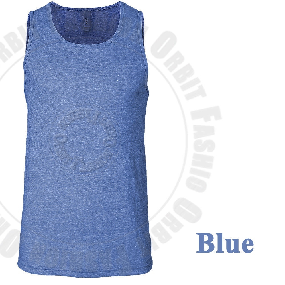 Tank Top T Shirts Muscle Sleeveless Plain Slim Fit Crew Neck Tri Blend Tee Men's gallery