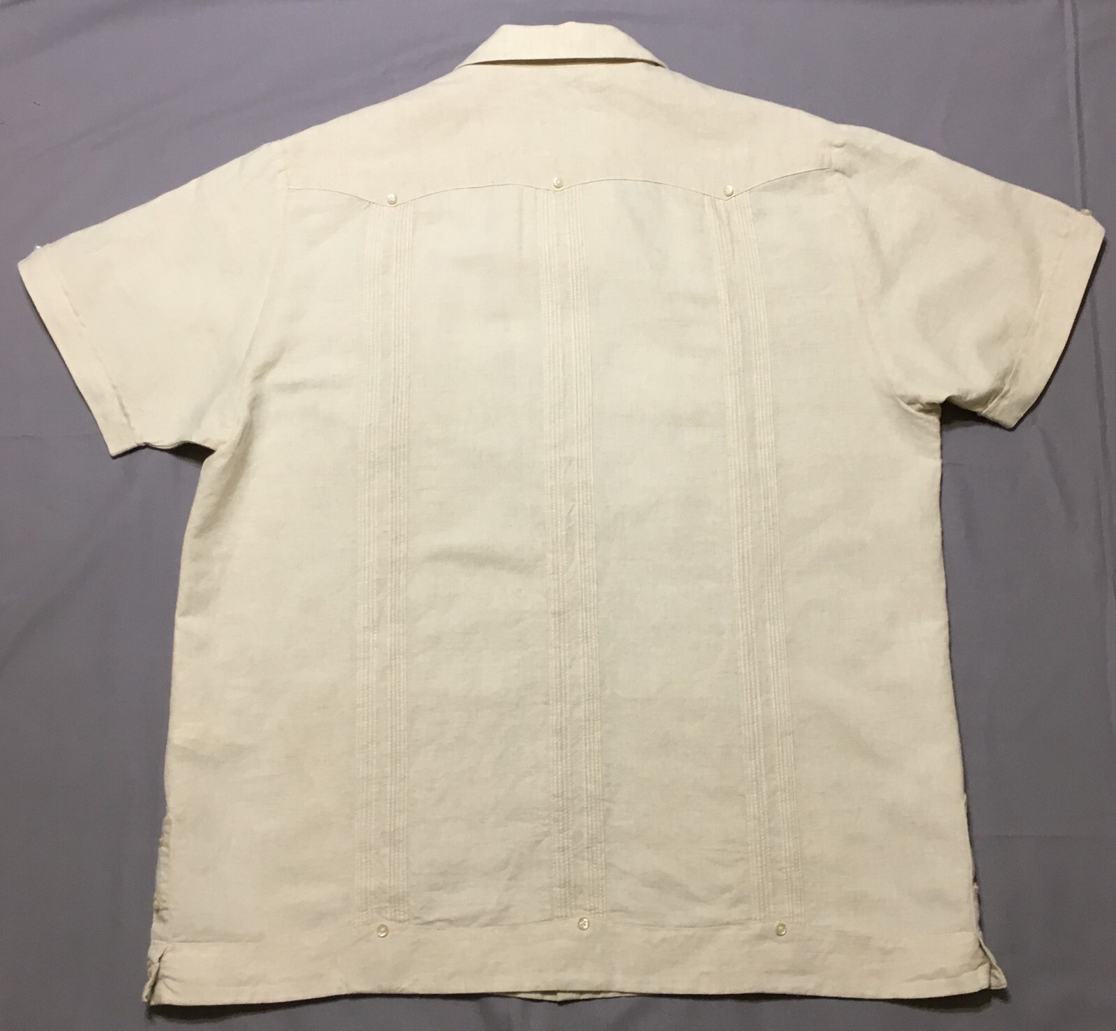 Mens Cubavera Sz L Beige Linen Blend Caribbean Button Up Shirt Great Details VGC gallery