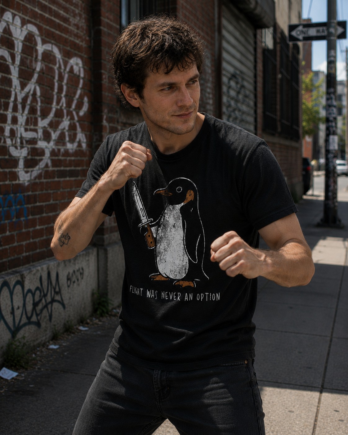 Mens Funny T Shirts Flight Was Never An Option Sarcastic Penguin Graphic Novelty gallery