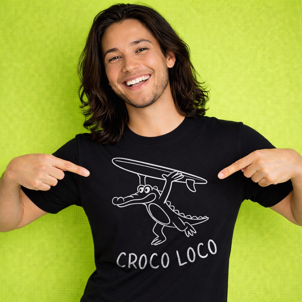 Croco Loco Surfing T-Shirt | Funny Crocodile Beach Graphic Tee gallery