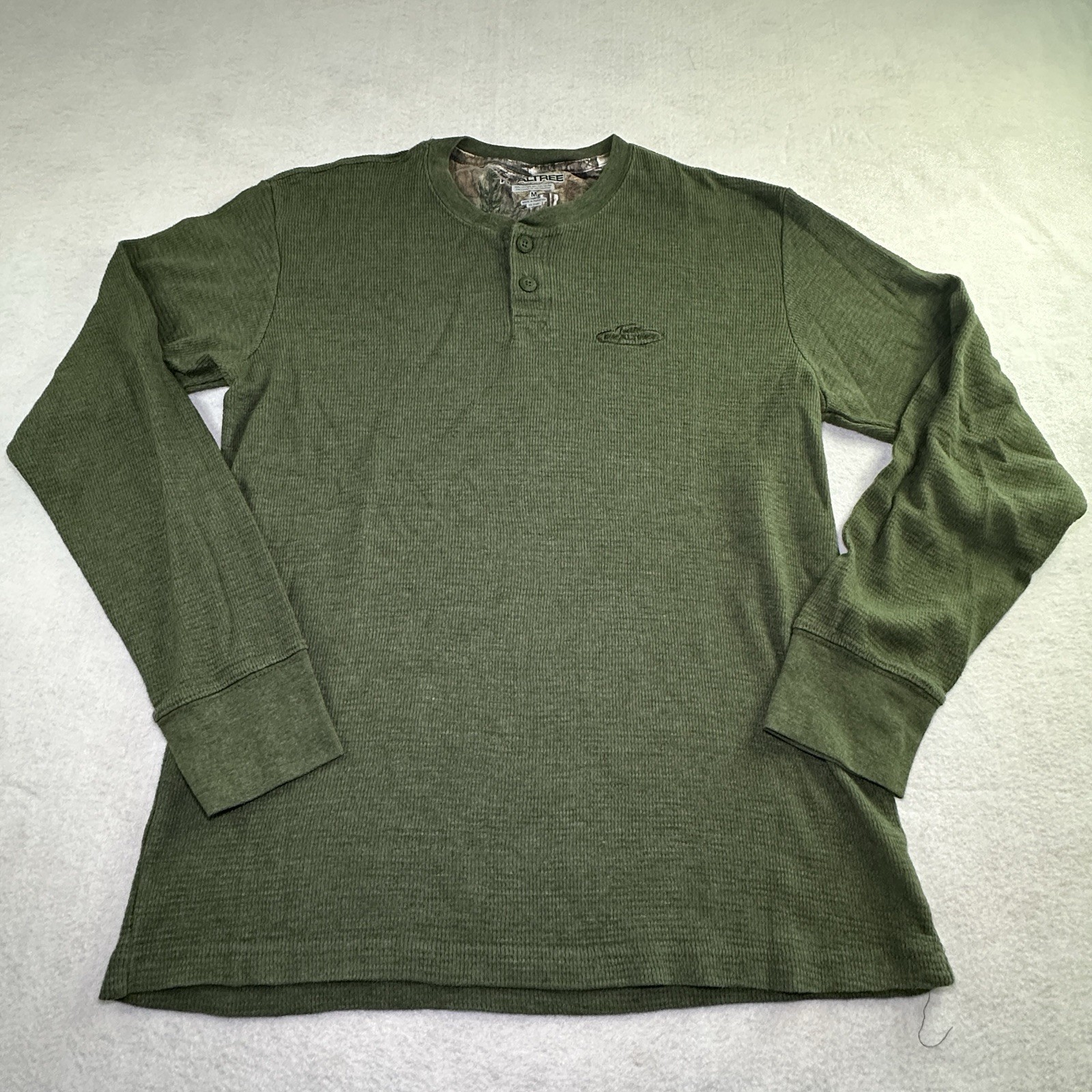 Realtree Shirt Mens Medium Thermal Henley Waffle Knit Casual Outdoor Green gallery