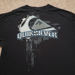 Vintage Y2K Quicksilver Splatter Logo Size L-XL Mens Black Double Side T-Shirt