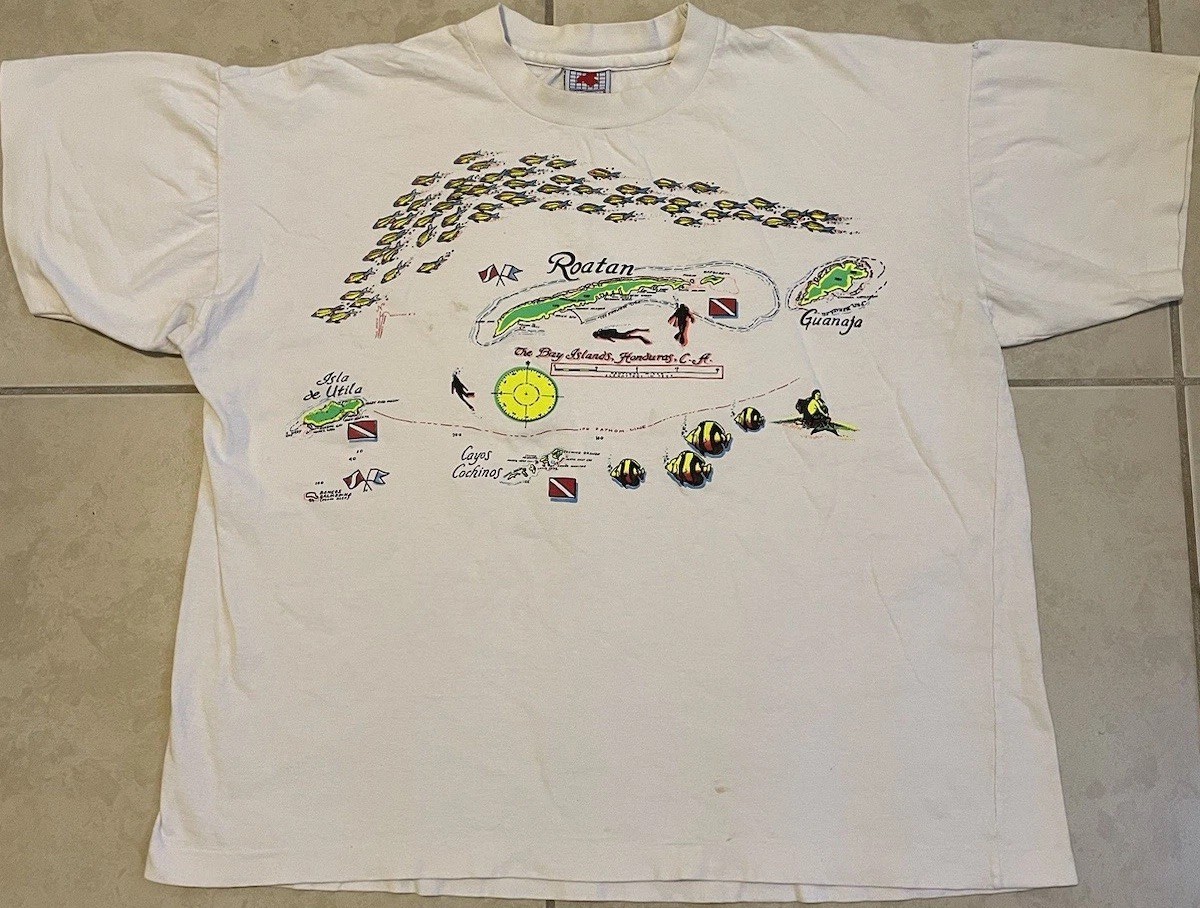 Vtg 90s Honduras Islands Faded Shirt S M Boxy Beach Surf Fish Art Grunge OP 80s gallery