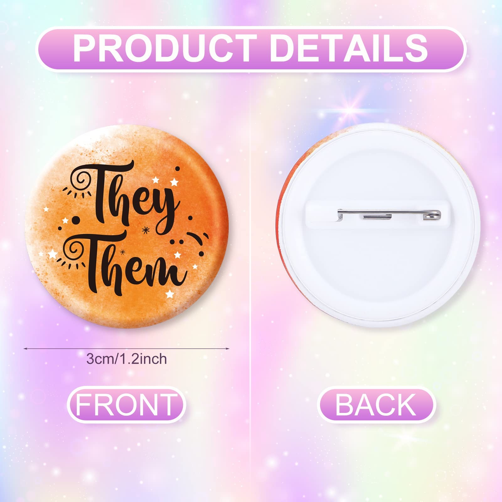 120 Pcs Pronoun Badges Pins Gender Identity Pins Round They Them Pronoun Pin ... gallery
