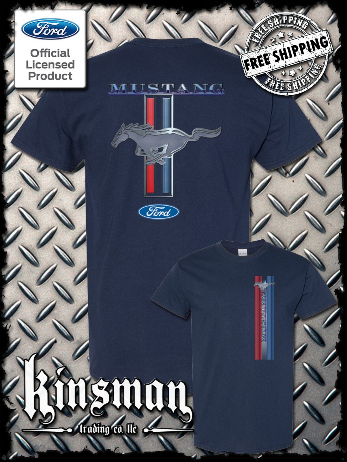 Ford Mustang Red White & Blue Stripe Logo 2-Sided T-Shirt gallery