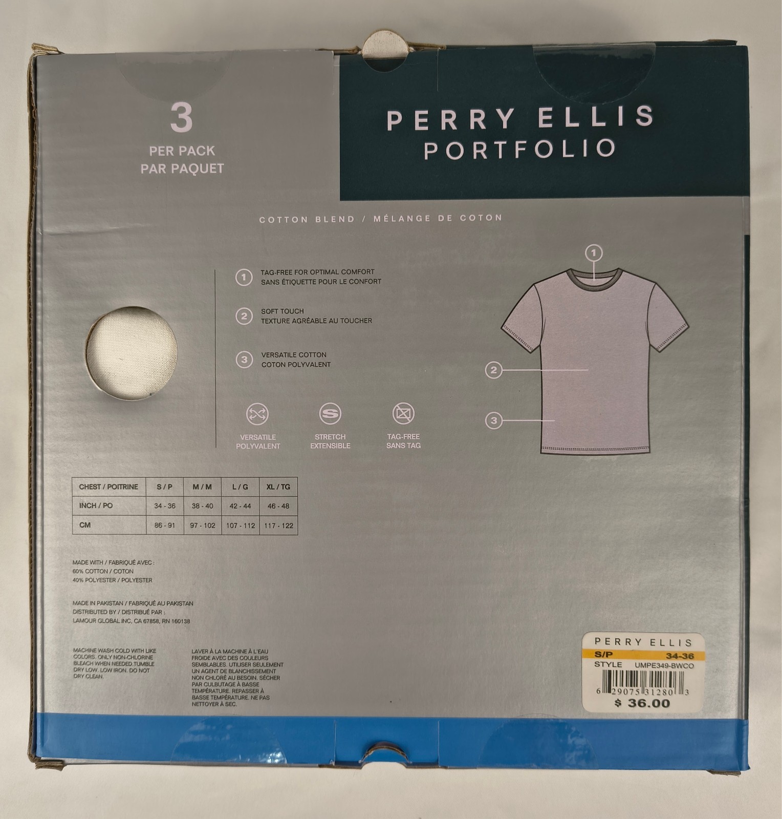 Perry Ellis Portfolio 3 Pack Crew Neck Tee White Cotton Blend Undershirt S M L gallery