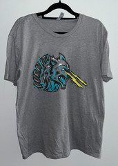 Gnasher Wolf Blue & Yellow Lightning Eyes Graphic Next Level Gray T-Shirt M