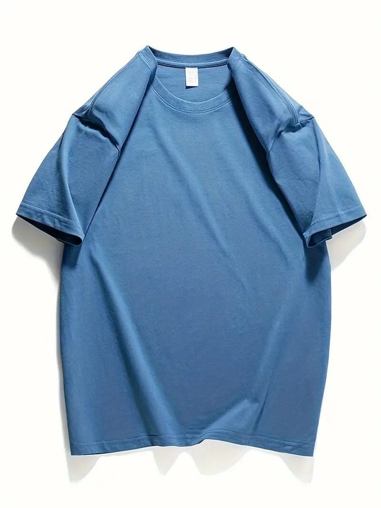 Men’s Classic Solid Plain Cotton Round Hem Scallop Essentials Tshirt S-2XL