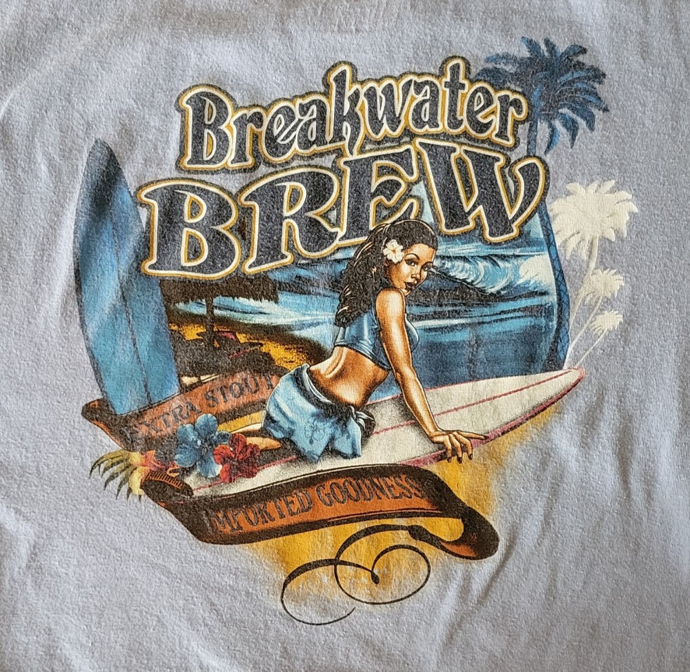 St. John’s Bay Men’s Breakwater Brew Extra Stout LT BLUE SS Graphic T Shirt XL