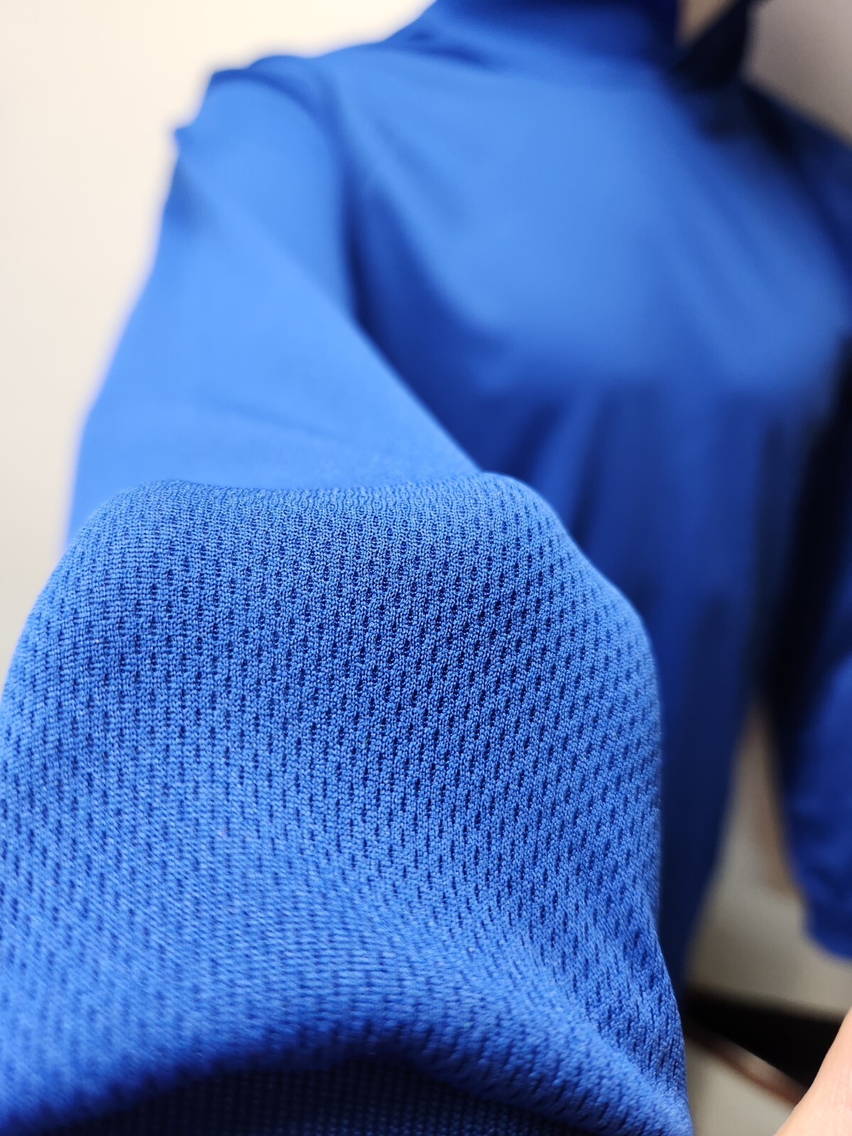 BLUE Long Sleeve Shirt With Hoodie, Polyester birdeye mesh fabric gallery