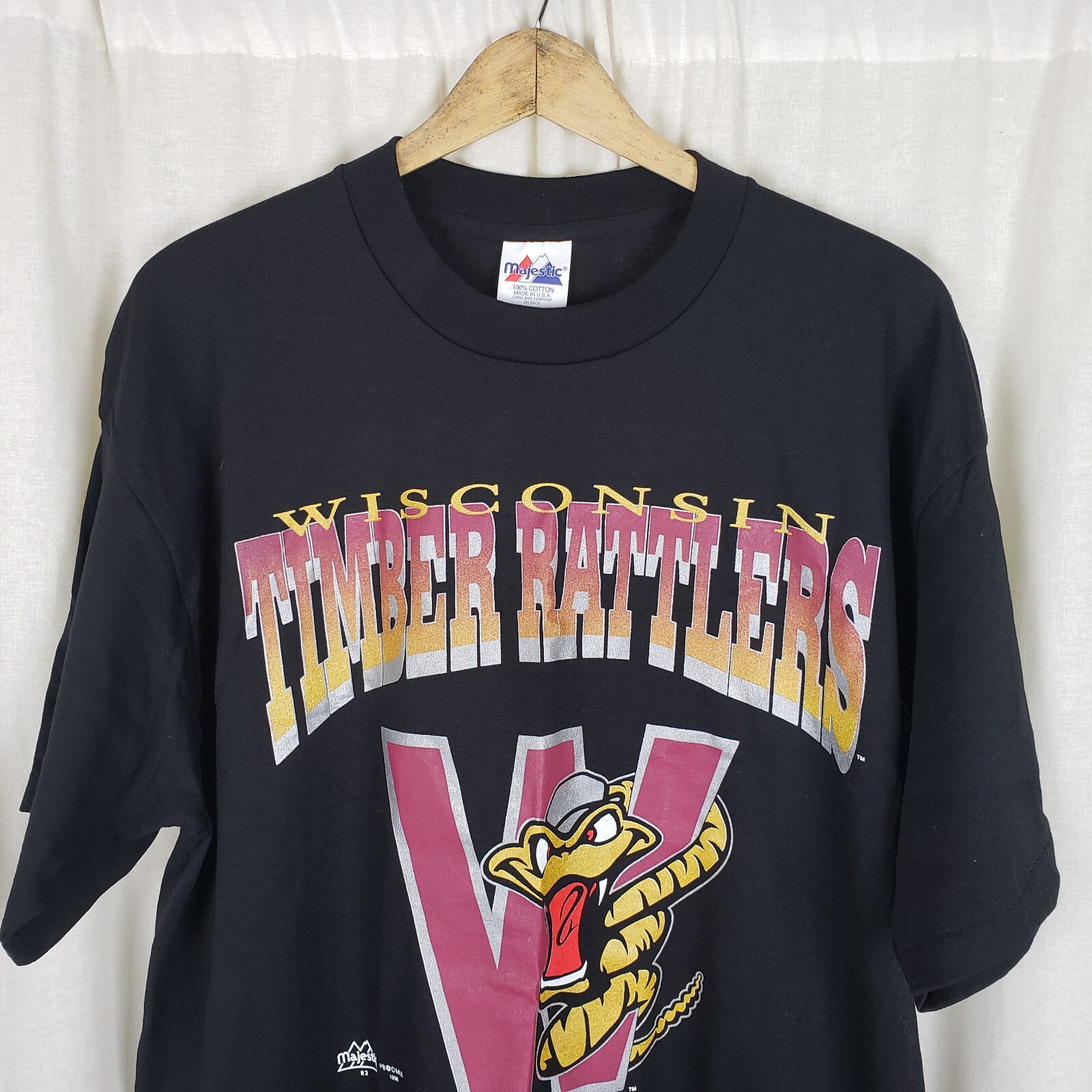 Vintage Wisconsin Timber Rattlers Majestic Baseball Black TShirt Mens XL 90s USA gallery