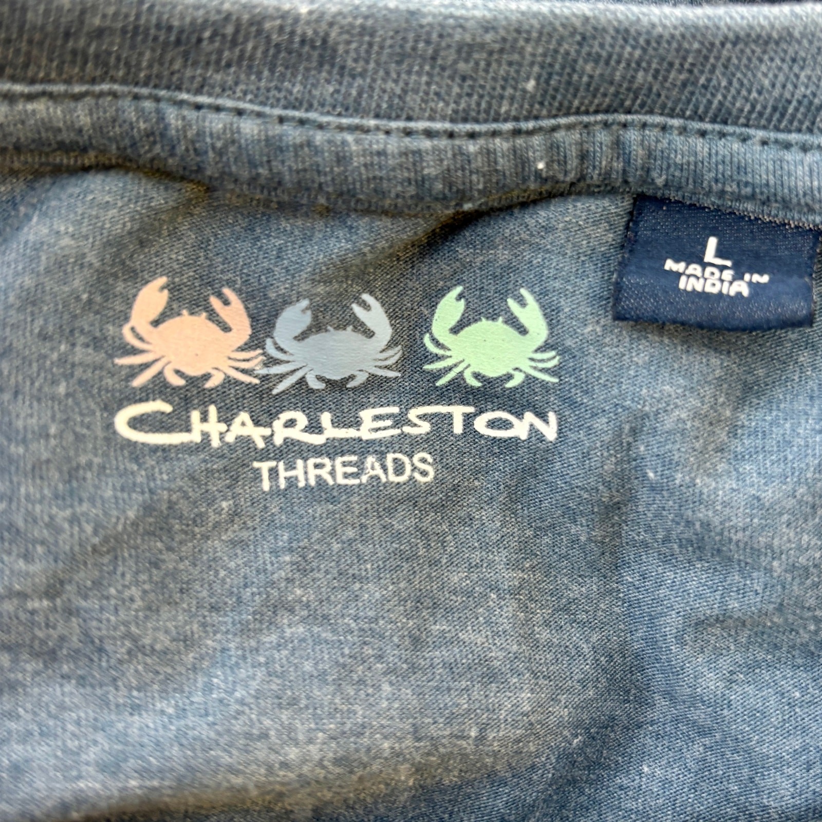 Charleston Threads Pocket T-Shirt Men's Large Blue Solid Poly Cotton Blend Crab gallery