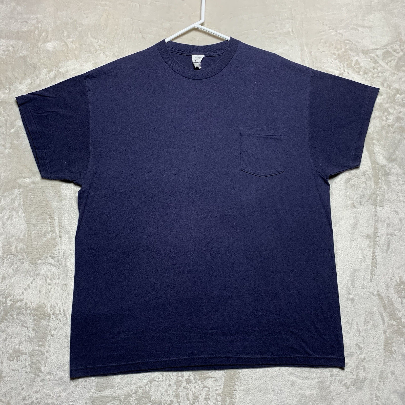 Vintage 90s Roebucks Selvedge Pocket T-Shirt XXL Navy Blank Single Stitch USA gallery