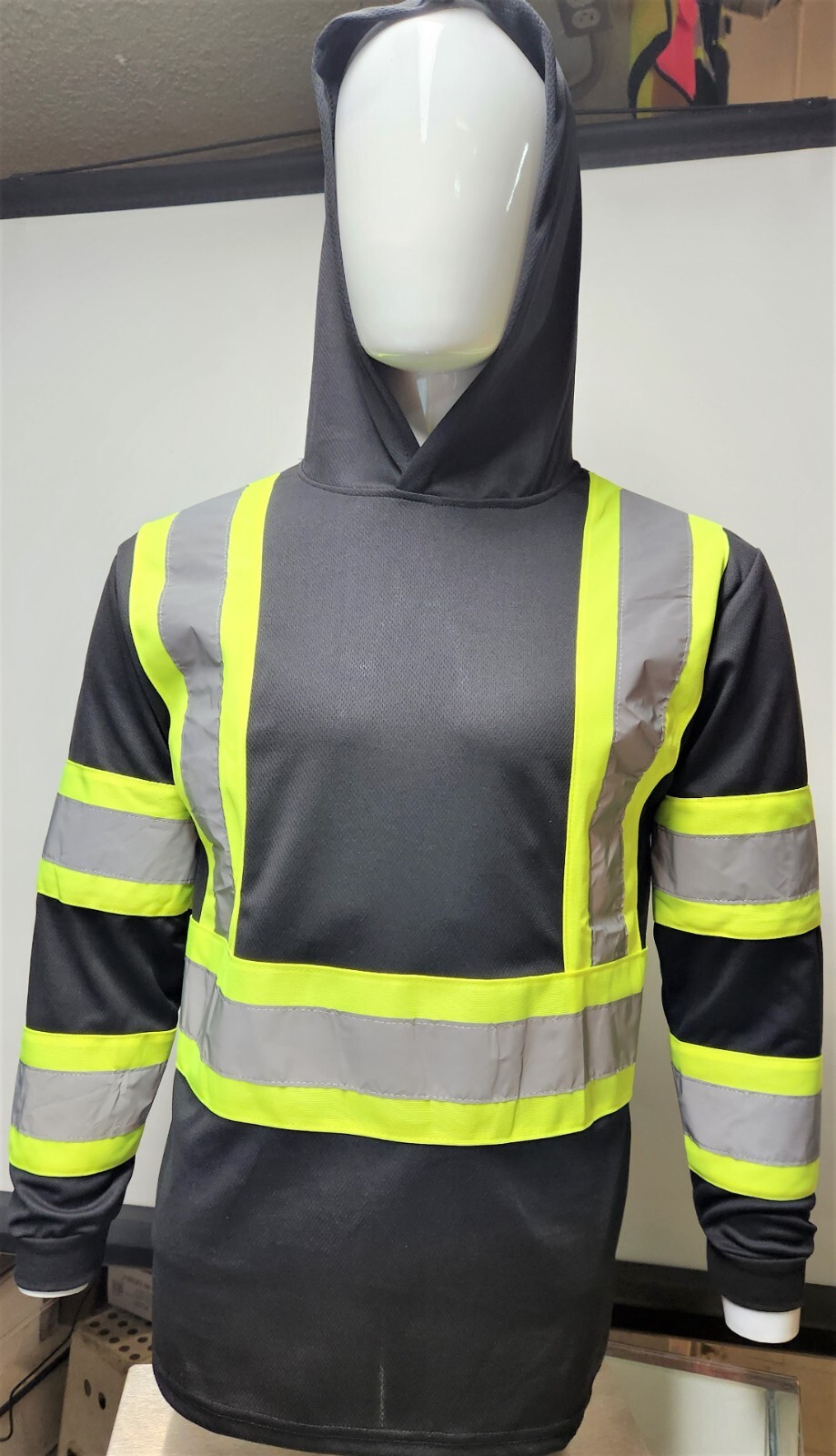 Black Long Sleeve Safety Shirt With Hoodie, Polyester Birdeye mesh Class 1 gallery