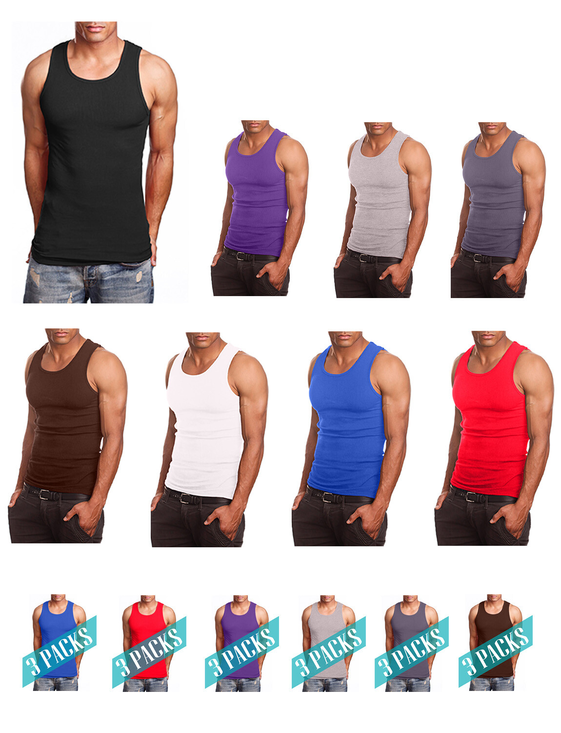 NE PEOPLE Mens Comfy Ribbed Knit A-Shirts Undershirts Tank Tops S-5XL [NEMT105] gallery