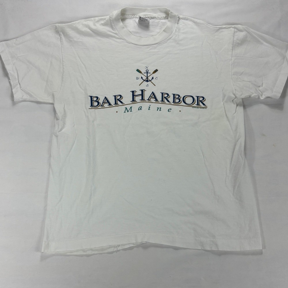 Vintage Bar Harbor Maine Single Stitch Anvil T-Shirt Mens L White Tourist Tee