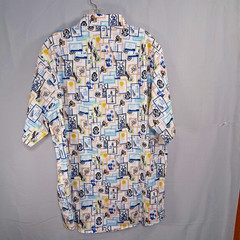 Murano Button Down Collared Nautical Theme Stamp XLT Short Sleeve Mens Shirt