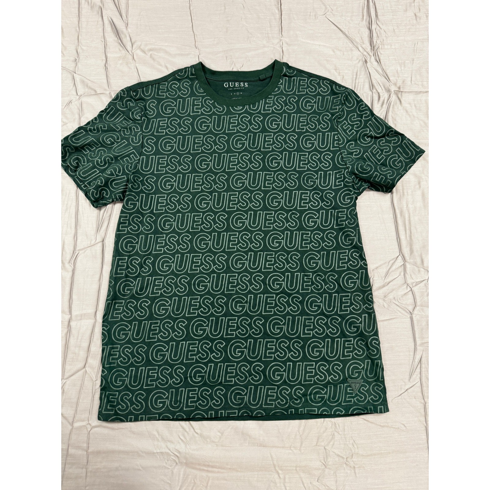 Guess Los Angeles Mens Logo Print T-Shirt Green White Short Sleeve Size L