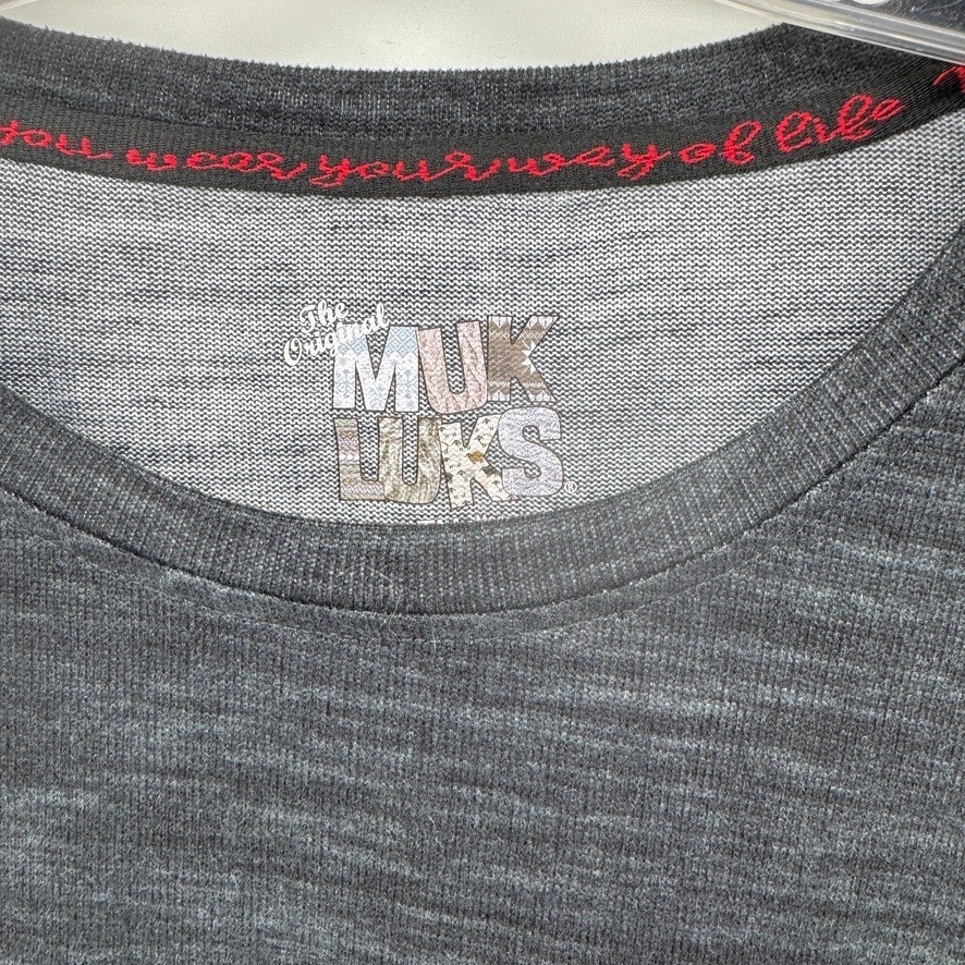 Muk Luks Mens Medium Tall Charcoal Heather Ruched Cuff Long Sleeve Crewneck Top gallery