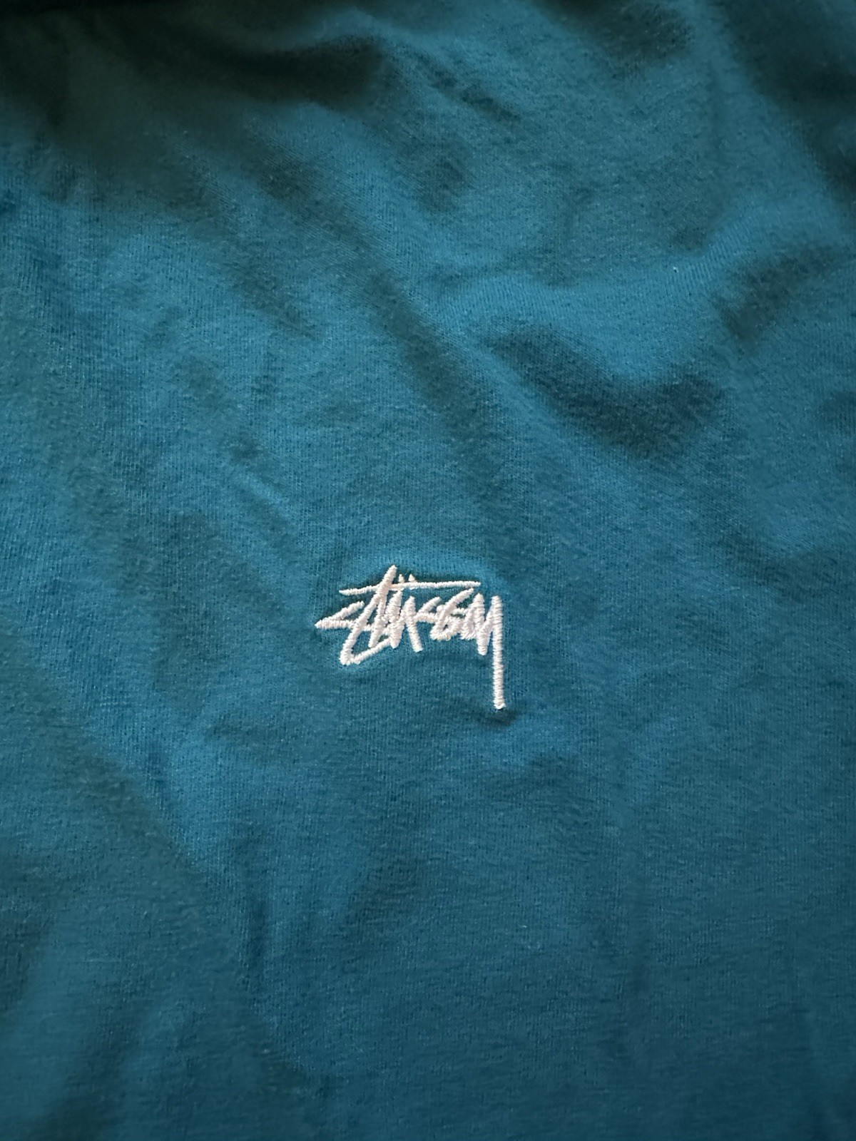 Stussy Men’s Mock neck Long Sleeve Shirt SzM Teal Green Patterned Collar/Cuff gallery