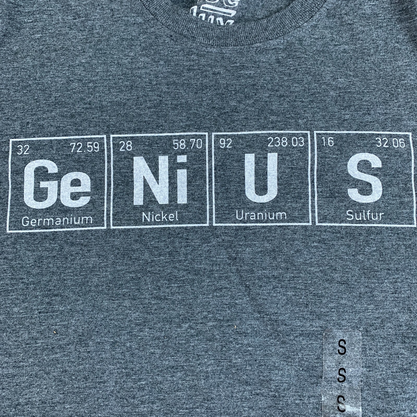 Tee Luv Genius T-Shirt Gray Size Small Periodic Table NWT gallery