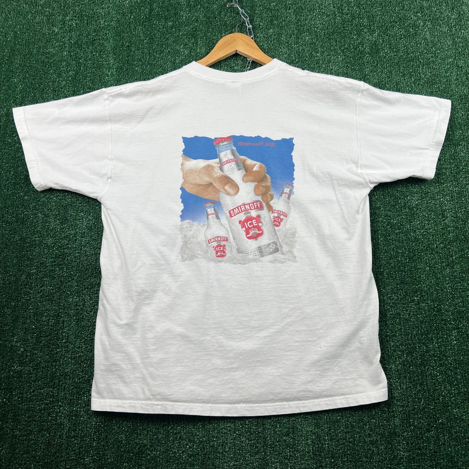 Vintage Smirnoff Ice T-Shirt Mens L White Graphic Promo Center Logo Back Hit Y2K gallery
