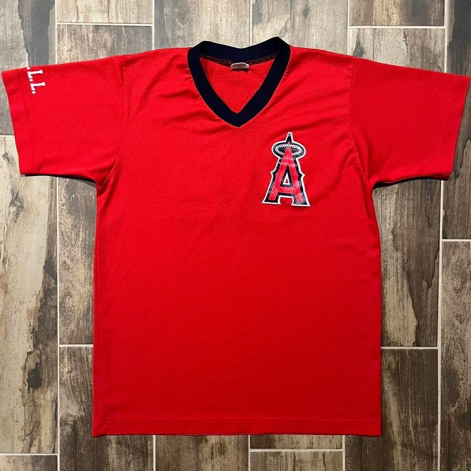 VTG Angels Jersey Men's L Red Polycotton LA Mesh G.H.L.L. #14 V-Neck Evans 90s gallery