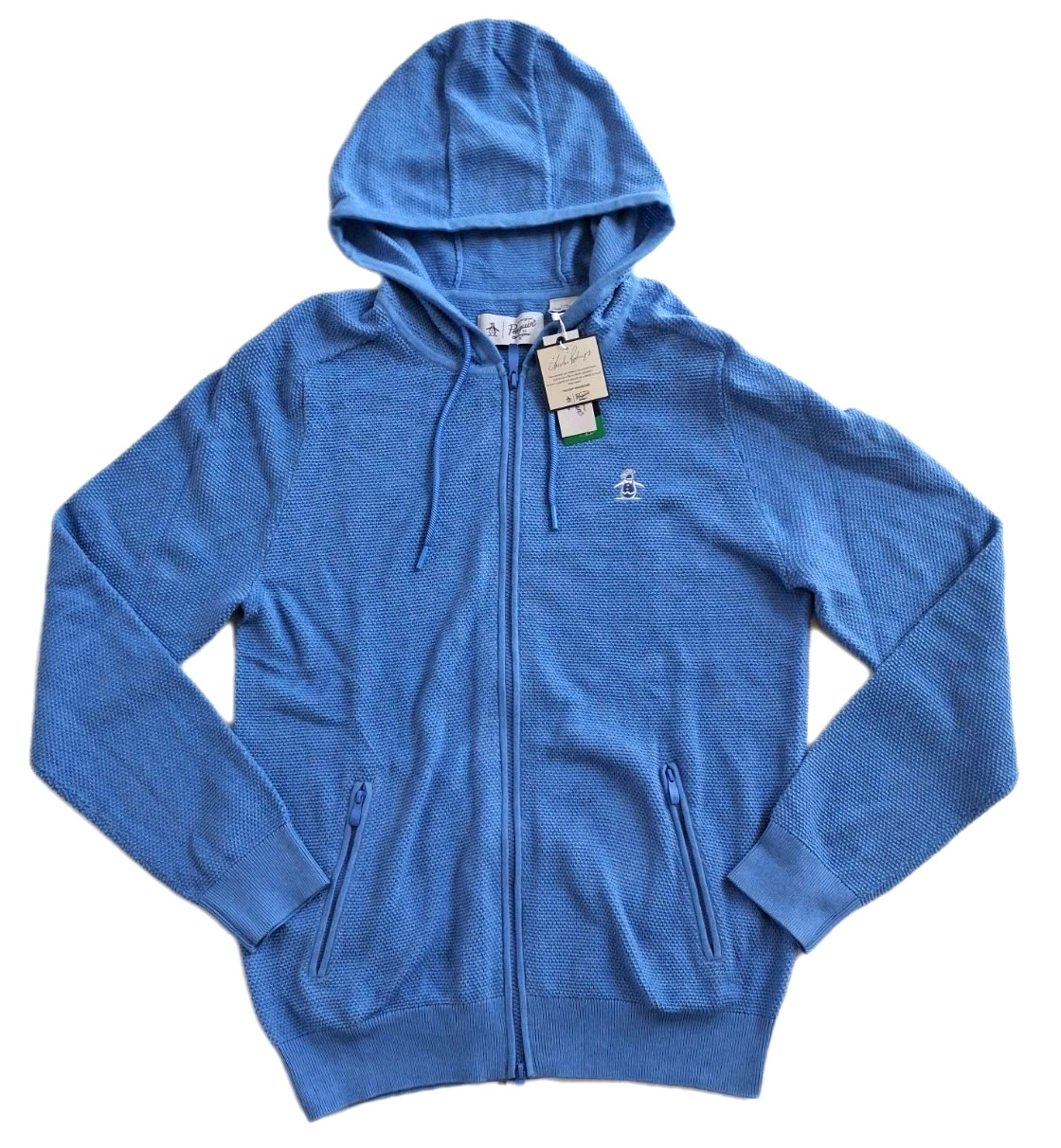 Penguin Hoodie Sweater Long Sleeve Mens Blue Large Zip Up Pockets $125 NWT gallery