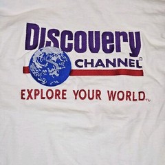 Retro Discovery Channel Embroidered T-shirt Shirt White Sz Small TALL Retro 90s