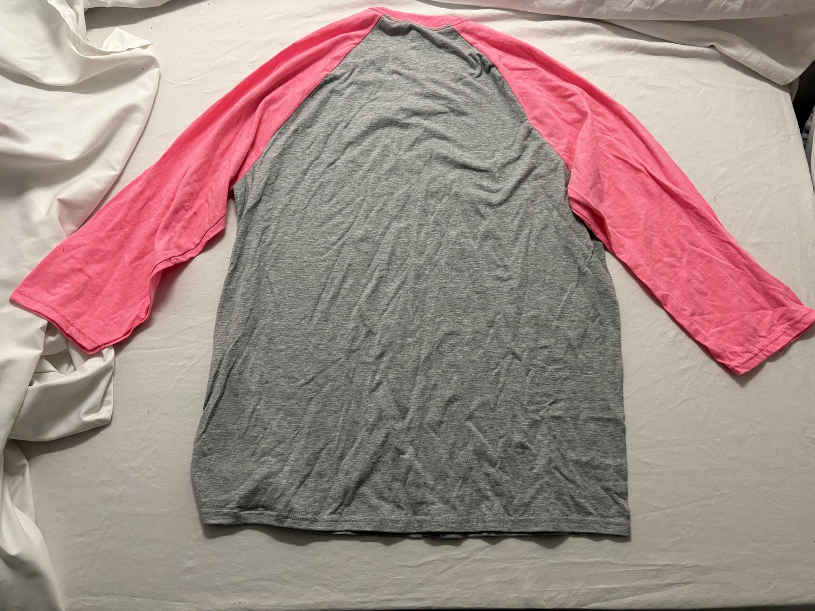 Hanes Shirt Mens Large Gray Pink X-Temp 3/4 Sleeve Performance Baseball Tee gallery