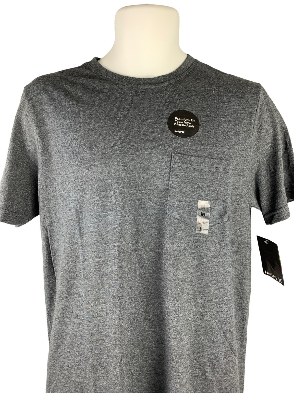 Hurley Mens Premium Fit Heather Gray Pocket Tee Medium 50% Poly & 50% Cotton