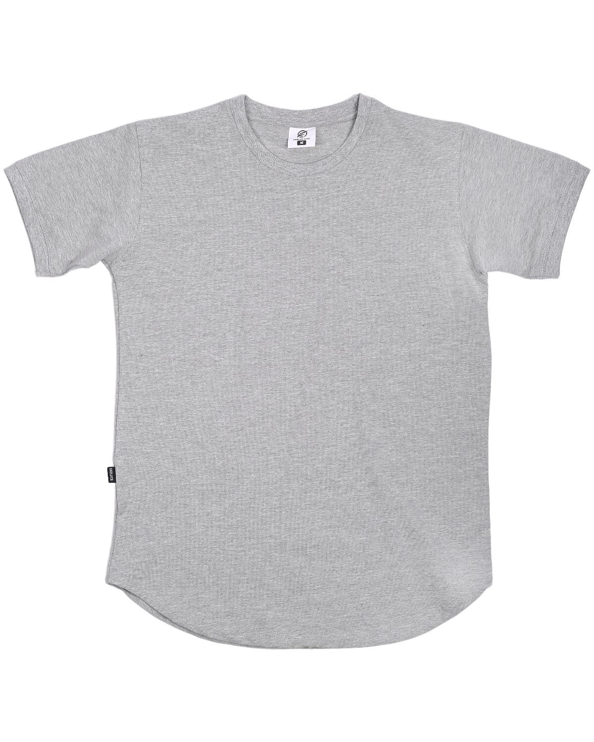 Mens Cotton Crew Neck Athletic Short Sleeve Curved Hem Plain Grey T-Shirt gallery