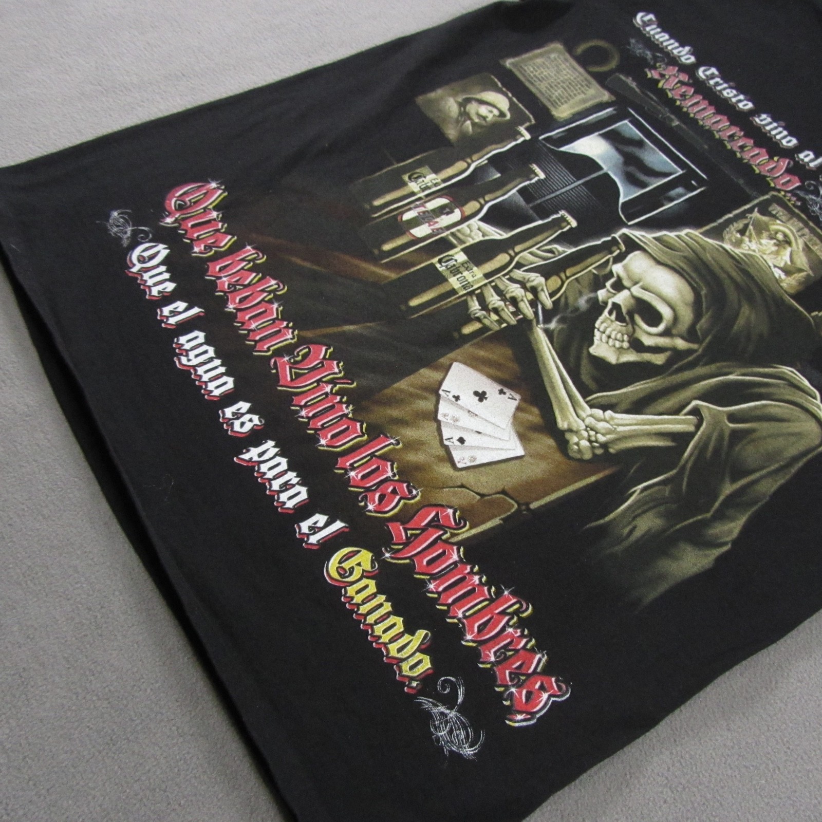 Vntg Bootleg Grim Reaper Beer Shirt L Large Y2K Punk Skulls Gothic Miss Print gallery
