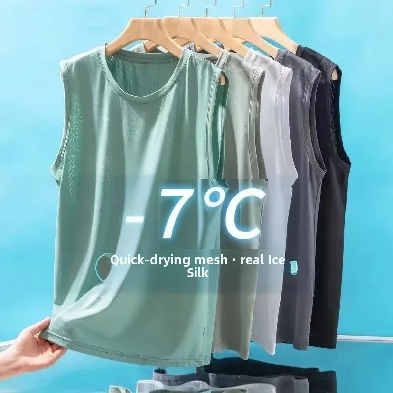 Men's Ice Silk Mesh Vest Lightweight Sports Summer Wear Sleeveless T-shirt Tank gallery