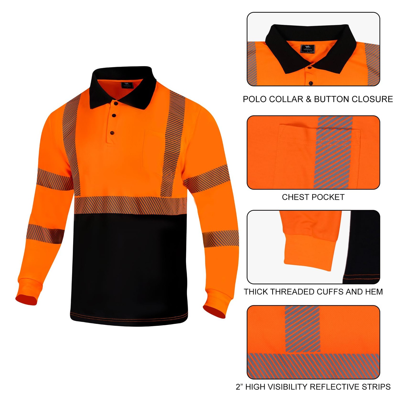 3 Pack Hi Vis Safety Reflective Long Sleeve Polo Shirts for Men ANSI Class 3 ... gallery