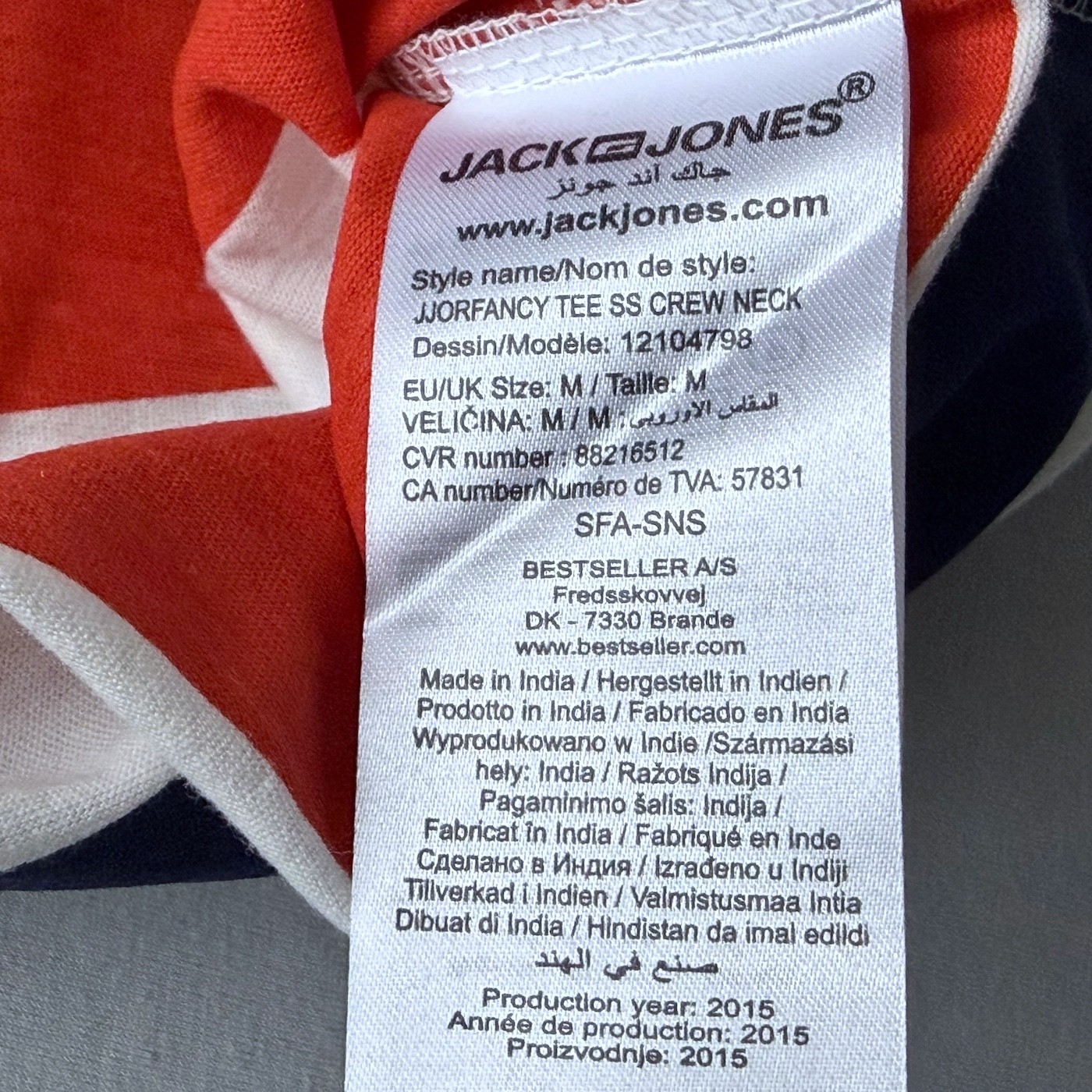 Jack & Jones JJORFANCY 100% Cotton Cloud Dancer/SLIM NAVY T-Shirt Size M gallery