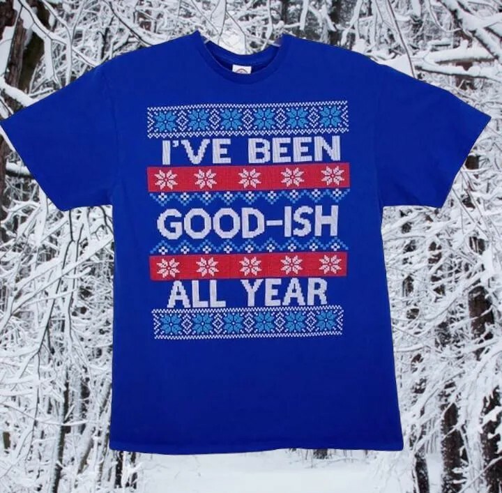 Men's Graphic T-shirt Size Large "I've Been Good-ish All Year" Blue 100% Cotton gallery