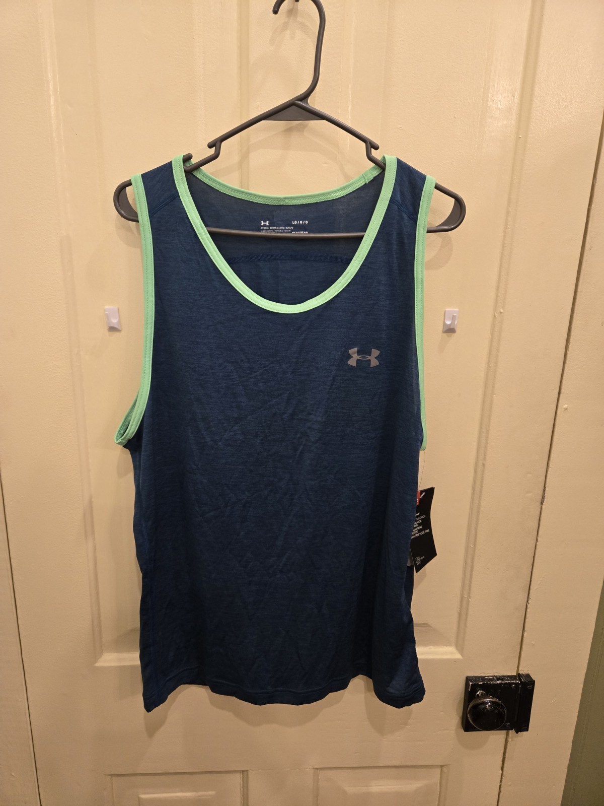 Sz L Under Armour Tech Tank HeatGear Dark Teal/Green Sleeveless Workout Shirt gallery