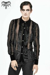 Gothic Punk Irregular Striped Velvet Pleated Tops Basic Style Slim Men Shirts