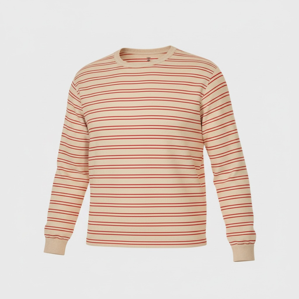Mode of One Mens Long Sleeve Relaxed Fit Stripe TShirt in Cinnamon Brûlée size S gallery