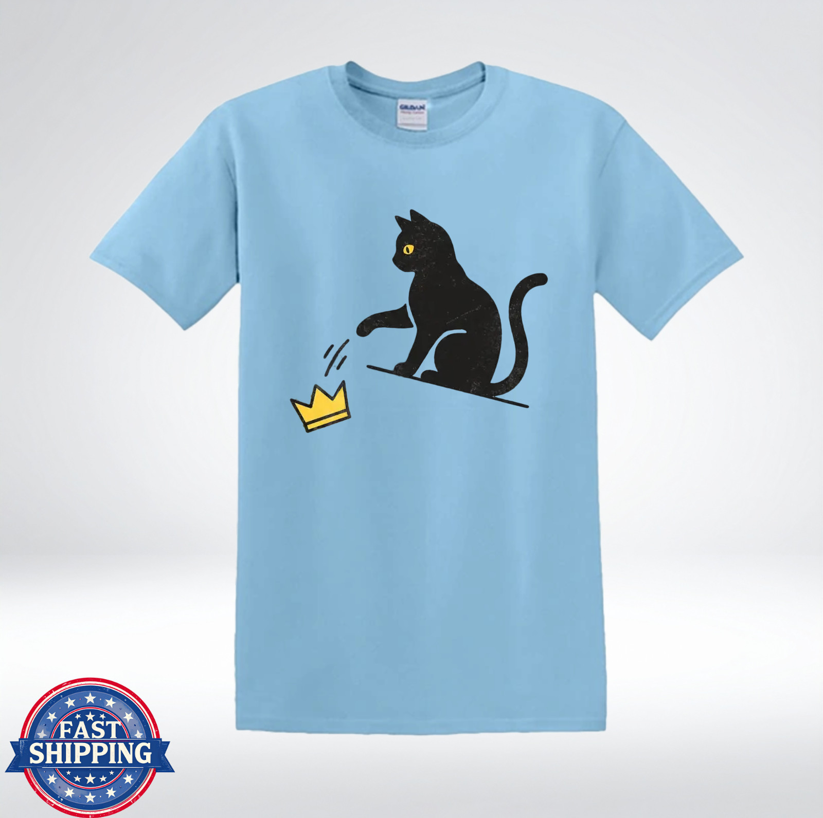 Funny Cat Knocking Crown Anti King Humor Minimalist Graphic T-Shirt gallery