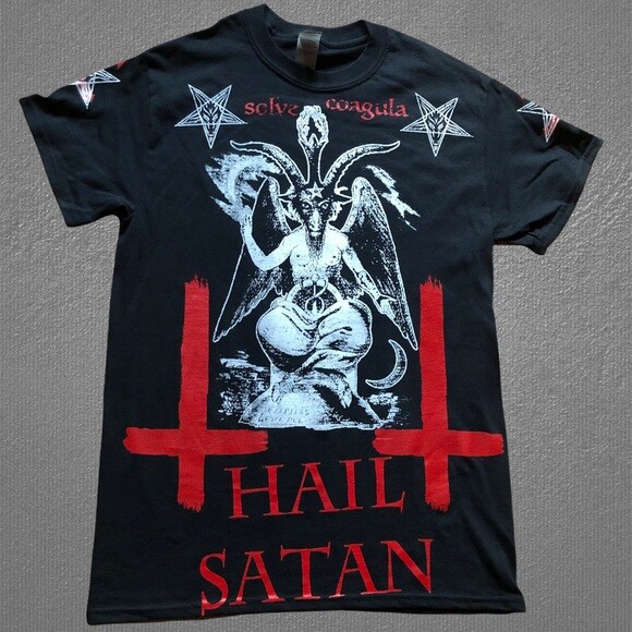 Baphomet Inverted Crosses Pentagram Hail Satan T Shirt S to 2XL Sizes Solve gallery