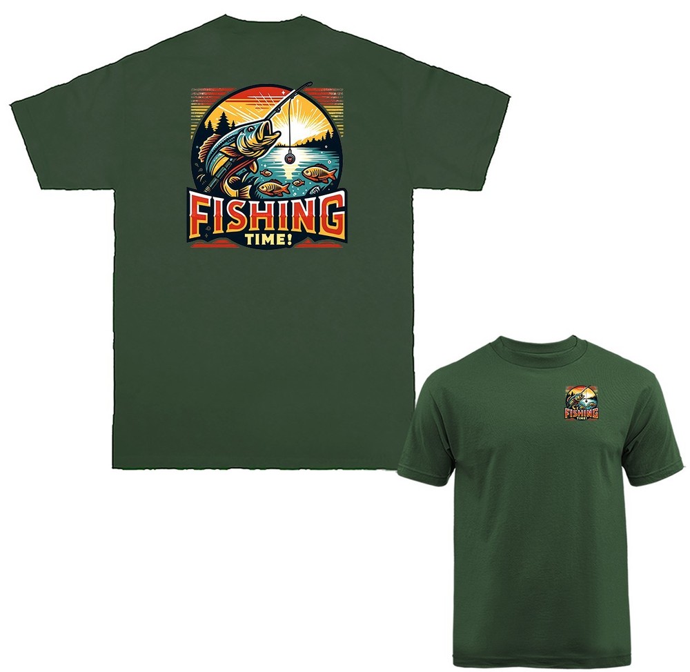 Fishing Time Largemouth Bass Lake Scene Angler T-shirt