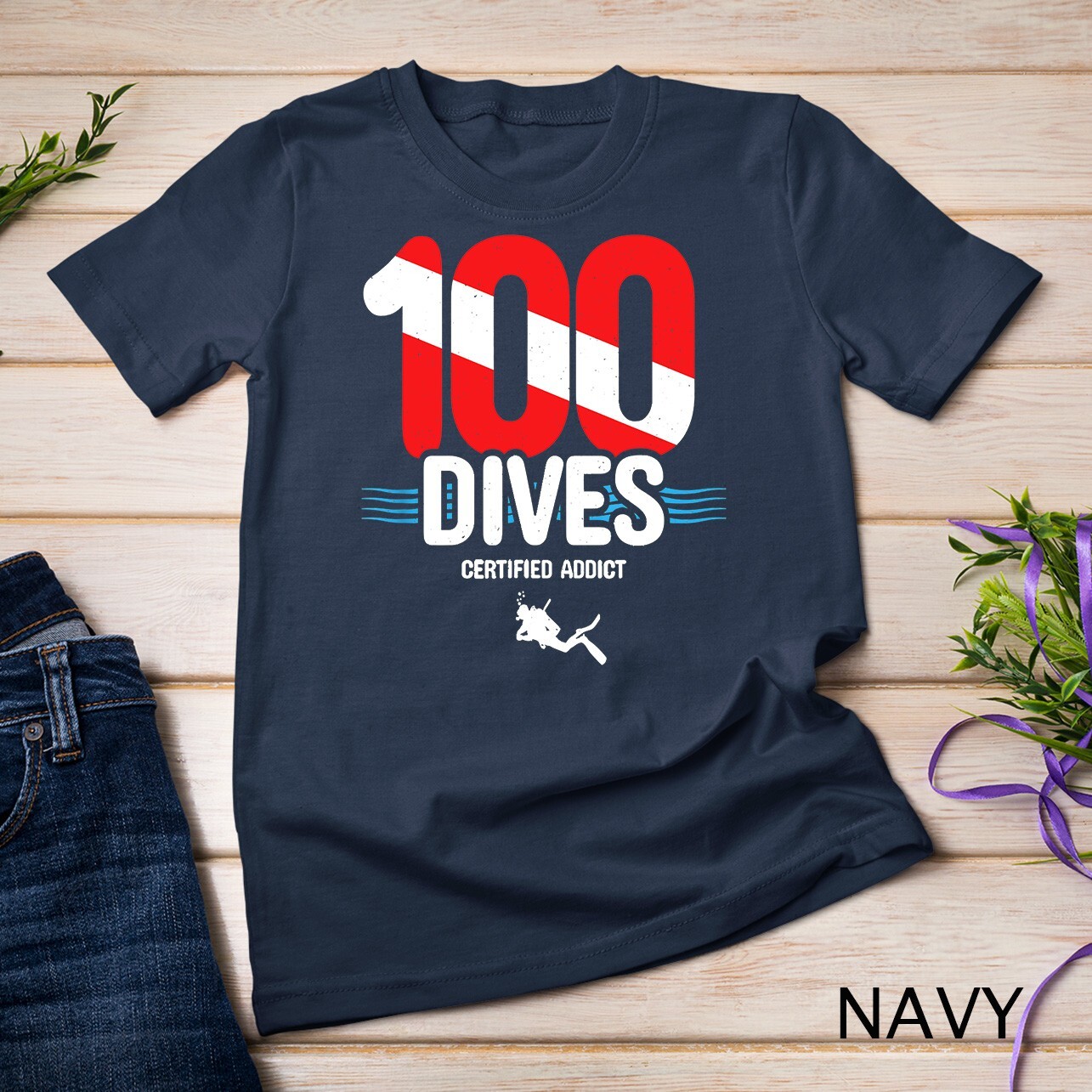 100th Dive Gift - Diver Down Flag - Scuba Diving T-Shirt Unisex T-shirt gallery