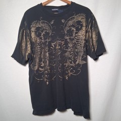 Vintage Y2K Bugle Boy Shirt Men Medium Gold Dragon Skeleton Distressed Destroyed