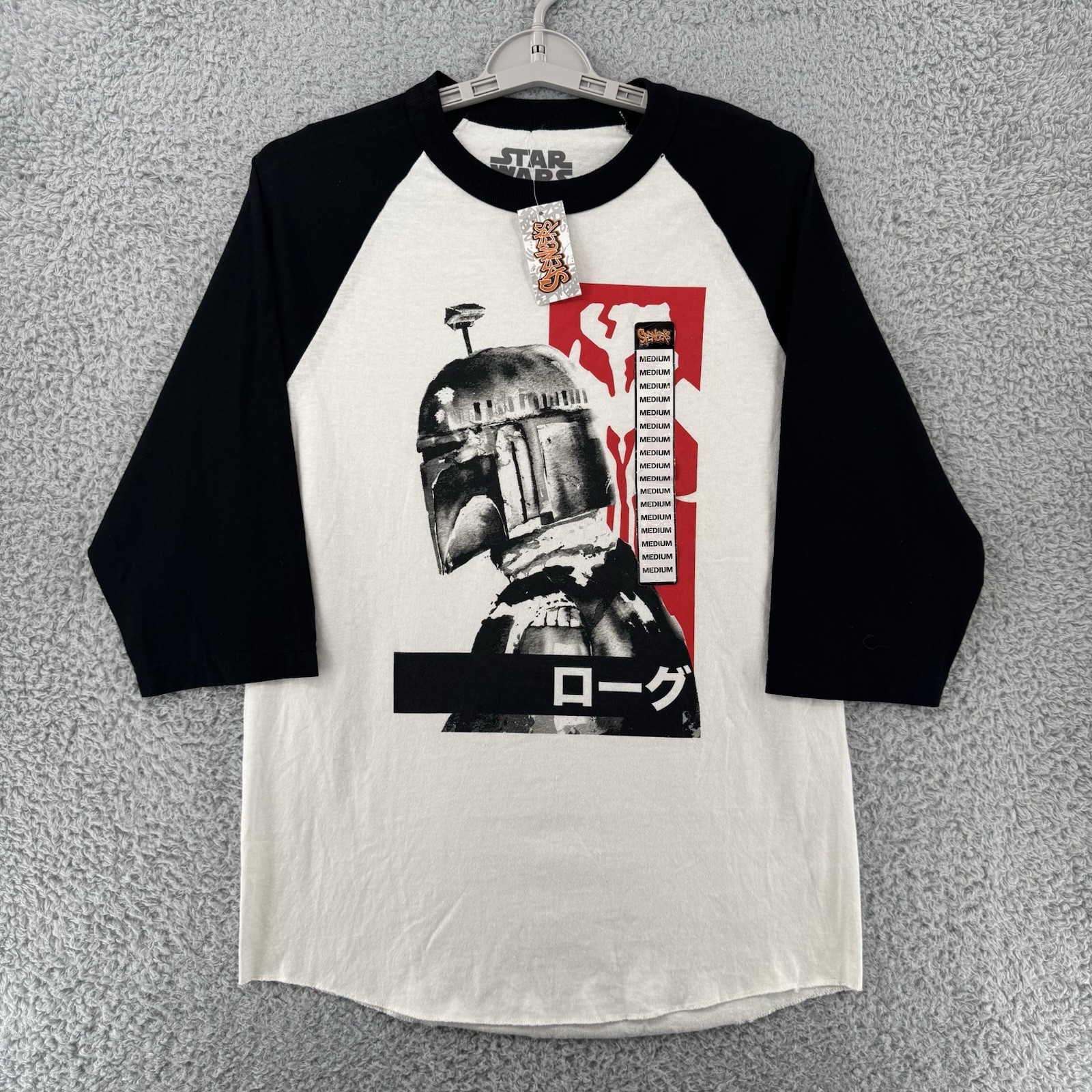 Boba Fett Men’s White Raglan T-Shirt Medium Star Wars Graphic Tee NWT Spencer’s