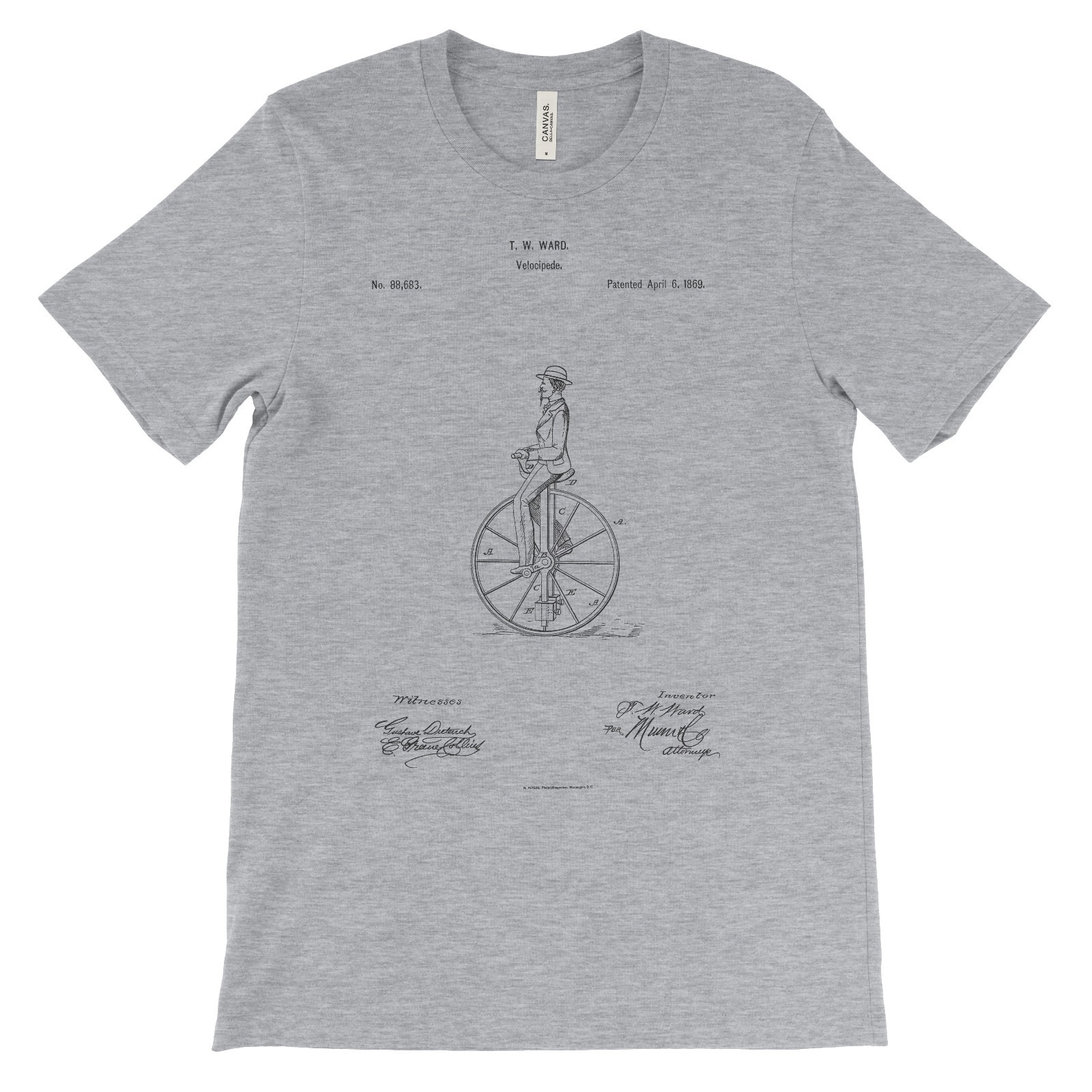 Unicycle Patent T-Shirt.100% Cotton Comfy Tee on Black White or Gray. NEW gallery