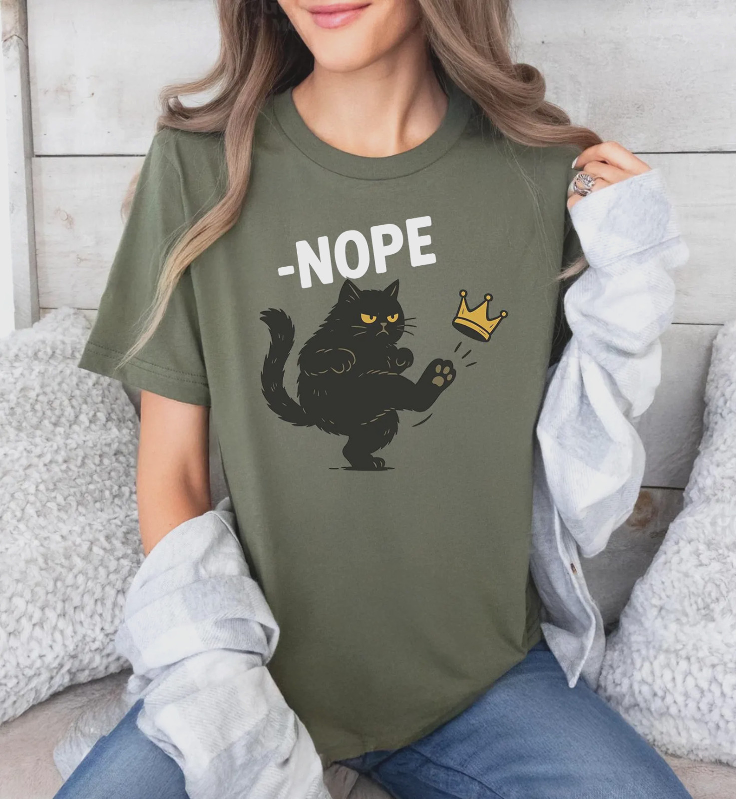 “NOPE” NO KINGS in America Black Cat Green Unisex T-Shirt SIZE L